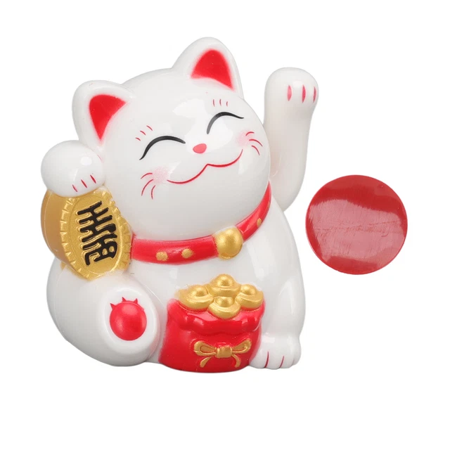 Sit Sideways White Chinese Lucky Cat Fortune Cat Decoration Waving Arm BG