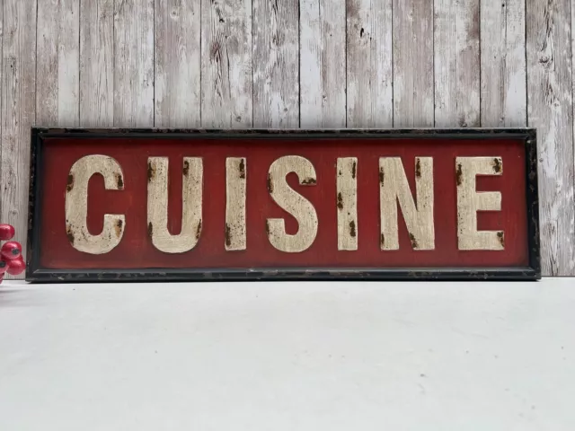 Long Red French Shabby Chic Style Kitchen Cuisine Metal Wall Sign Plaque 61.5cm