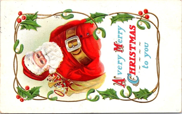 1916, SANTA With Bag a Toys, CHRISTMAS Greetings Postcard - Series 314 A