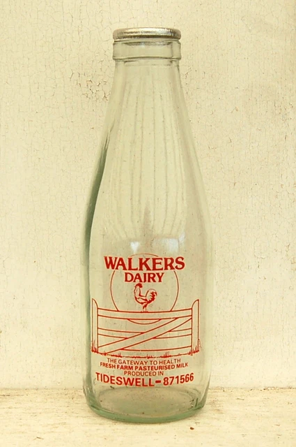 lovely old Walker of Tideswell milk bottle : dairy pint