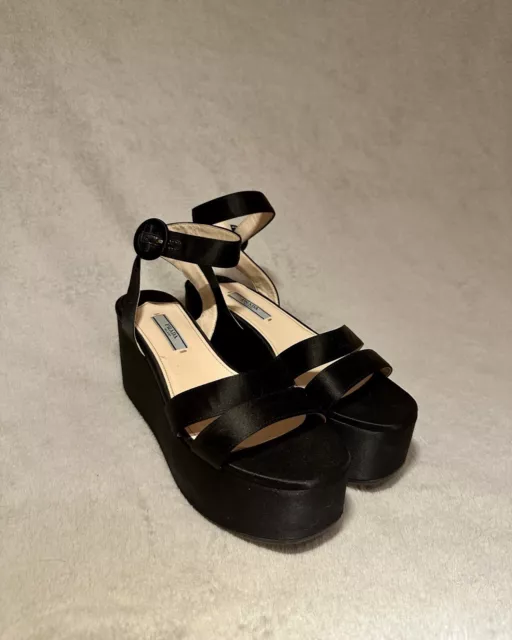 Prada Black Satin Platform/Flatform Shoes Sandals size 37.5