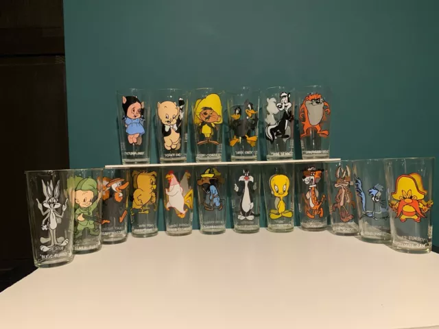 Looney Tunes Pepsi Warner Bros Glasses 1973 Complete Set Brockway White Letter