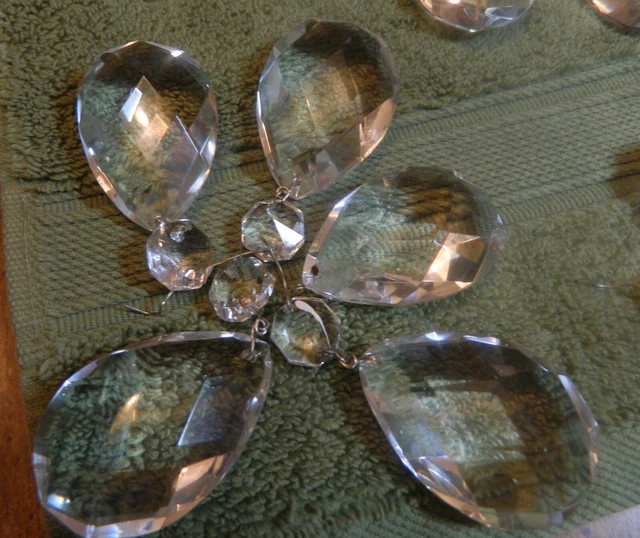 (5) Crystal teardrop prisms - 2" x 1 1/3" x (3/5 to 2/3)" - Lighting parts