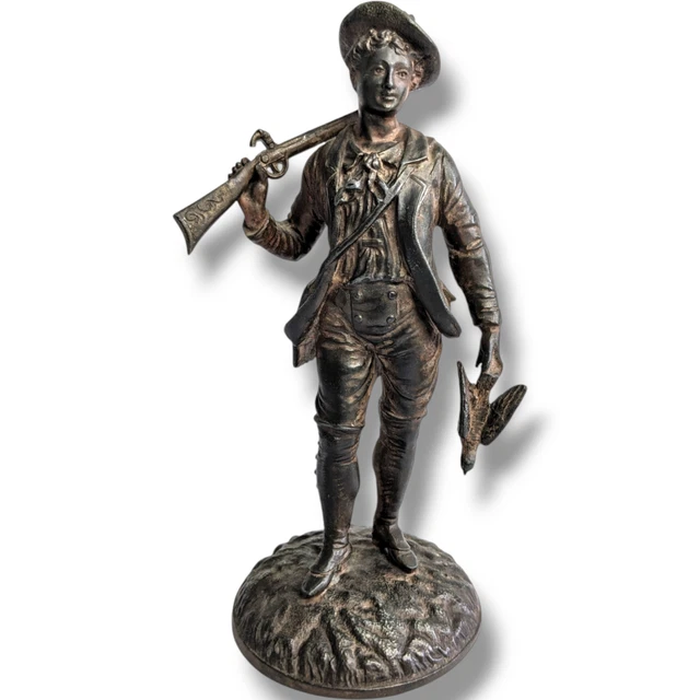 STATUE EN RÉGULE ancienne sculpture homme chasseur art deco XIXe H23 cm