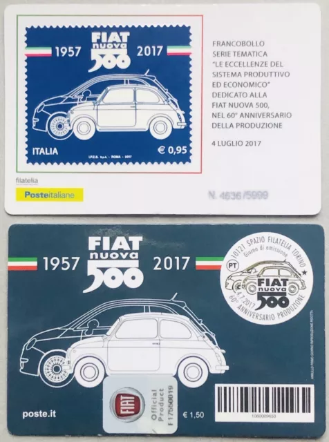 Italia 2017 Fiat Nuova 500 60° Anniversario Tessera Filatelica Francobollo