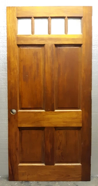 36"x79"x1.75" Vintage Antique SOLID Wood Wooden Entry Door 4 Window Glass Panels