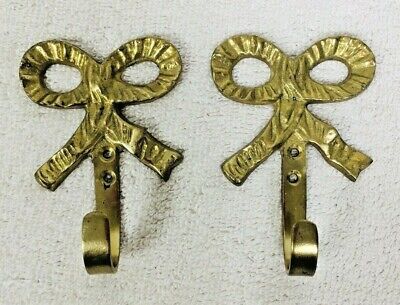2 Pair of Vintage Brass Ribbon Bow Wall Hooks 2 x 3.5 inches