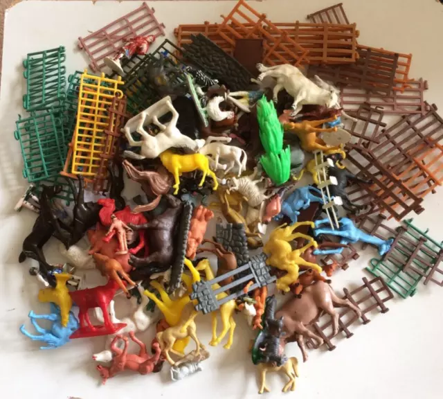 Job Lot Vintage Plastic Hong Kong FARM & ZOO ANIMALS/PEOPLE/FENCES