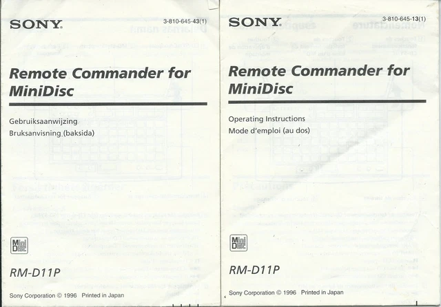 Télécommande Sony Minidisc RM-D11P - Pour Marquage De Pistes Et MD