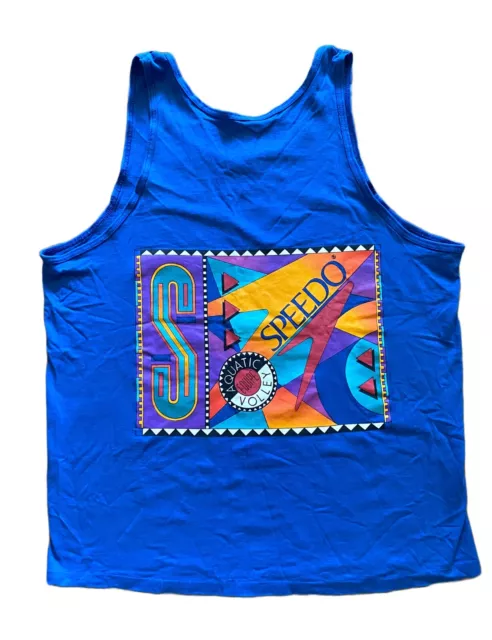 Vintage 90s Speedo Blue Graphic Print Aquatic Volley Tank Top Single-Stitch XL