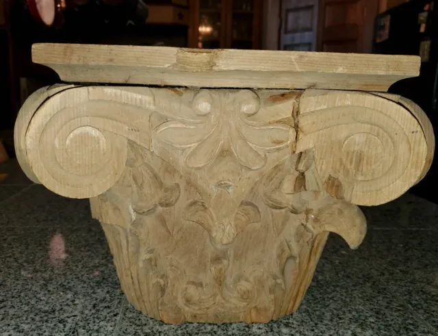 Antique Corinthian Carved  Wood Capital Architectural