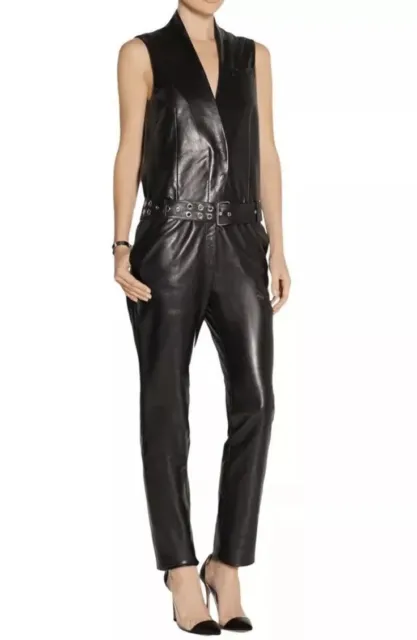 £2,650 MUGLER Designer Runway Black Leather Jumpsuit One-piece
