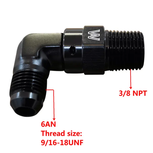 90 Degree -6 AN Male To 3/8" NPT Male Fitting Adaptor Connector Aluminum US