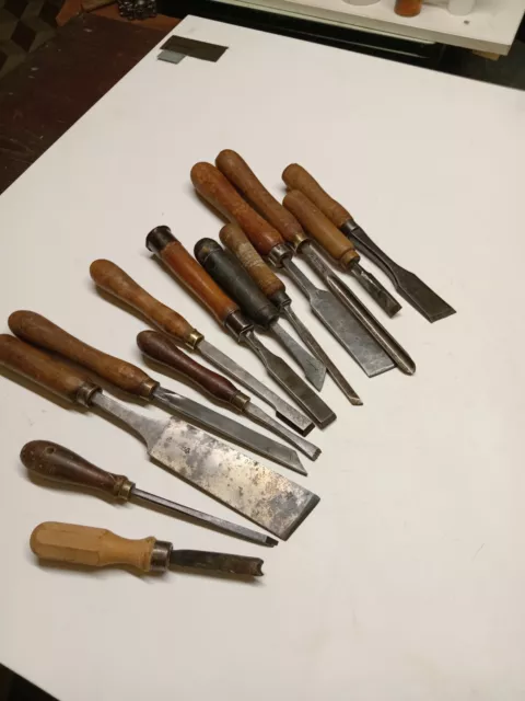 outil ancien/ciseaux à bois/tourneur sur bois/menusier/lot de 13/old tool