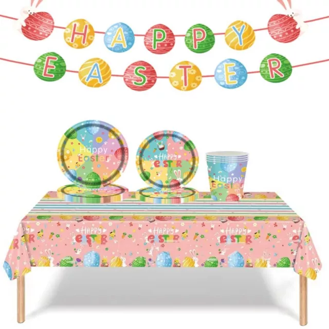 16 Guests Paper Plates Napkins Cups Easter Theme Diaposable Tableware  Kids