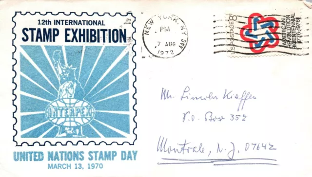 INTERPEX 1970 CACHET EVENT COVER & 8c BICENTENNIAL STAMP CANCELLED NEW YORK 1972