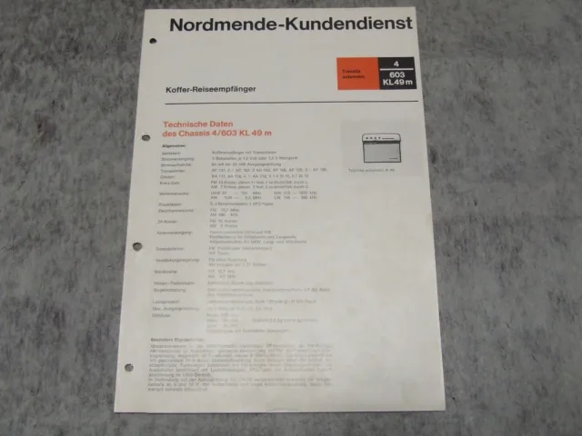 Schaltplan Service Manual Kofferradio Radio Nordmende Transita a. K49 4/603KL49m