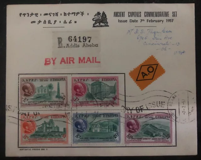 1957 Addis Abba Ethiopia First Day Cover FDC Ancient Capitals Stamp Set #C46-50