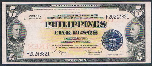 Philippines VICTORY 5 pesos, 1949, Pick 119b, uncirculated, rare