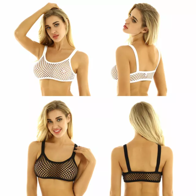 Womens Mesh Cami Bra Nipples Hollow Out Crop Top Bra Sexy Vest