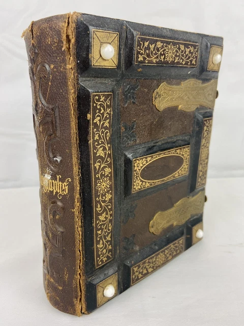Antique Victorian Photo Album Civil War Era? Leather Bound 19 Tintypes Portraits