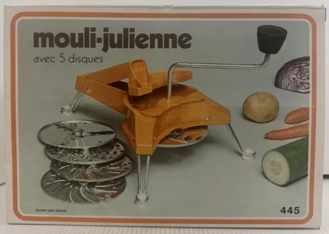 Vintage 70s Moulinex 445 Mouli-Julienne 5 DISC SLICER SHREDDER GRATER France BOX
