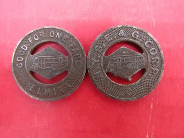 TRANSIT COIN TOKEN ELMIRA NY N.Y.S.E & G Good For One Fare Lot Of 2 Steel