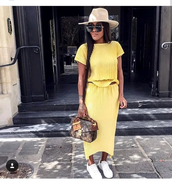 ZARA YELLOW PLEATED Frill Waist Top & Midi Skirt Co Ord Set 2 Piece Medium  Large 48.00 - PicClick UK