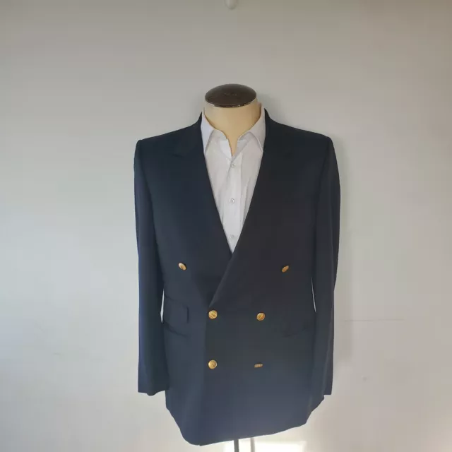 GIEVES & HAWKES Savile Row Men's 40R Dark Blue Wool Gold Button Blazer