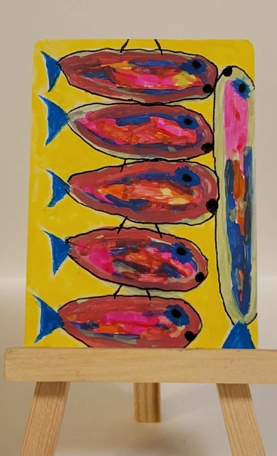 ACEO Original Abstract Painting, 2.5x3.5in Art Card,  Sleeve, Outsider