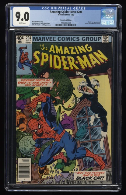 Amazing Spider-Man #204 CGC VF/NM 9.0 White Pages Black Cat! Marvel 1980