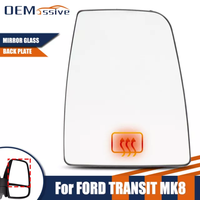 For Ford Transit Mk8 2014- Driver Side Wing Mirror Glass Heated Convex Upper