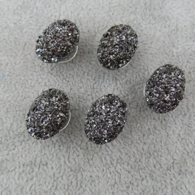 GUNMETAL Silver Black Faux Druzy Shoe Charms for Crocs Wristbands Set of 5 Bling