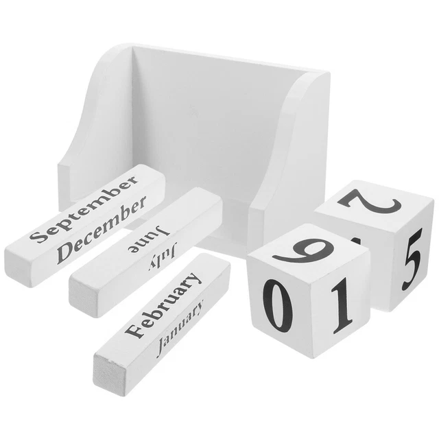 Ancien Bois Bloc Perpétuel Calendrier, Réutilisable Bois Mois Date