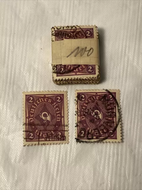 RARE Germany Stamp Lot, 100 Deutsches Reich 2 Mark, 1920’s Antique Vintage