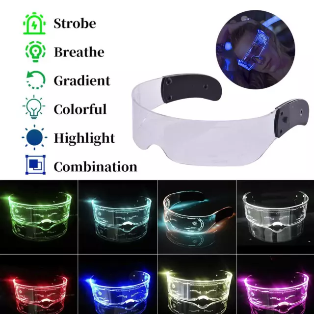 Luminous LED Sunglasses Punk Goggles Cyber Future Cosplay Party Light Neon Glow