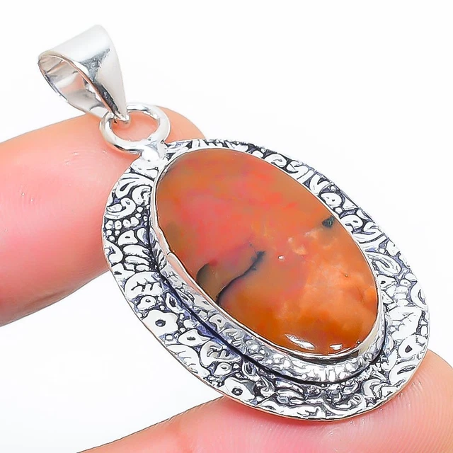 Red Snakeskin Gemstone Handmade Gift Jewelry Pendant 1.97" h409
