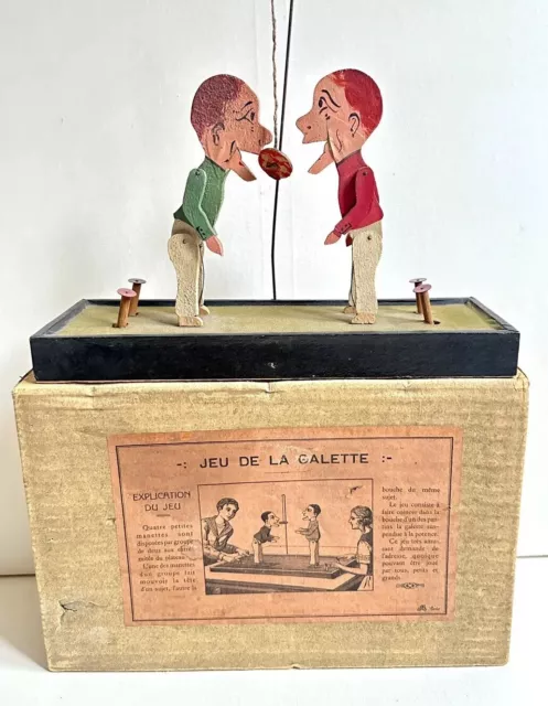 Ancien Jeu De La Galette JJF Paris Jouet D’Adresse Bois à Système Poupée Pantins