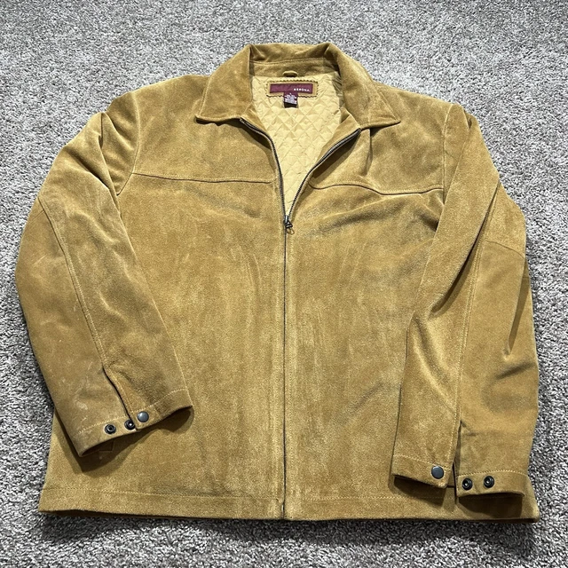 Merona Brown Suede Leather Jacket Size Large Mens Full Zip Y2K Vintage Western