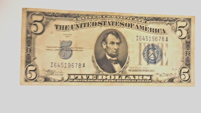 1934A $5 Dollar Bill Silver Certificate Blue Seal Note
