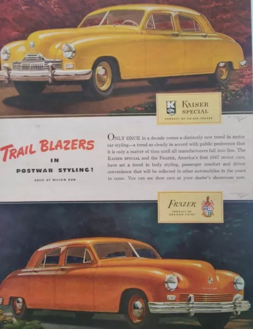 Frazer Car Print Ad Original Rare Vtg 1940s Kaiser Special Willow Run Royal Tire