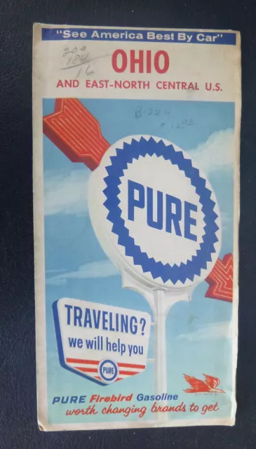 1964 Ohio  road  map Pure  oil  gas East-North Central United States