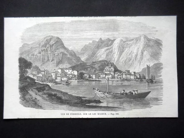 GRAVURE ANCIENNE 19e - VUE DE FERRIOLO SUR LE LAC MAJEUR - ITALIE