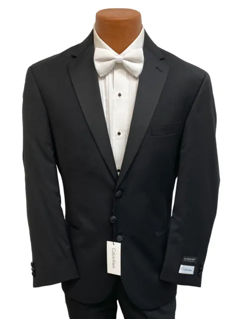 New Men's Black Calvin Klein Tuxedo Jacket Two Button Satin Notch Lapels 46R