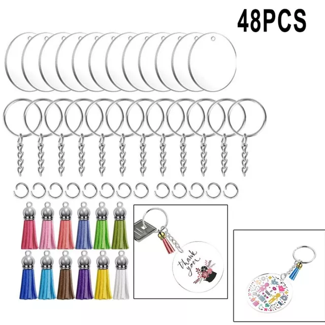 Porte-clés 48 pièces kit porte-clés acrylique blanc multicolore gland pendent
