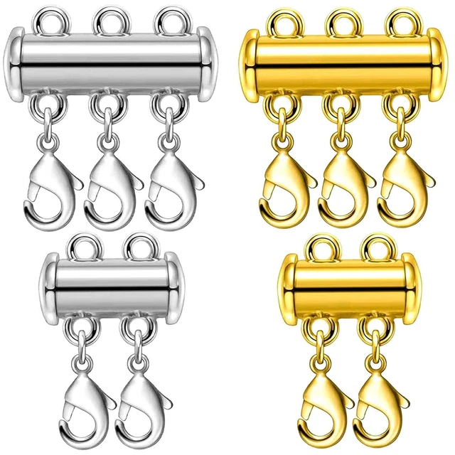 Slide Clasp Lock for Necklace, Gold and Silver Magnetic Tube  Connectors, 4pc