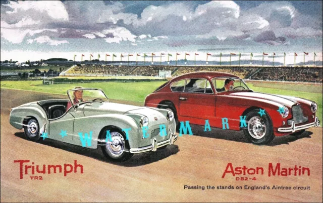 Triumph TR2 and Aston Martin DB2-4 Sports Racing Vintage Poster Print Car Races