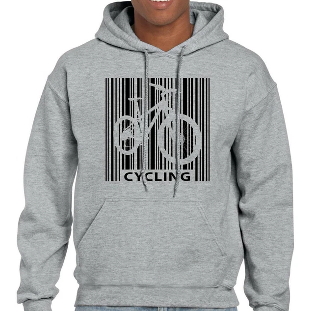 Cycling Barcode Mens Funny Cyclist Hoodie Mountain Bike Road MTB Racer Bicycle