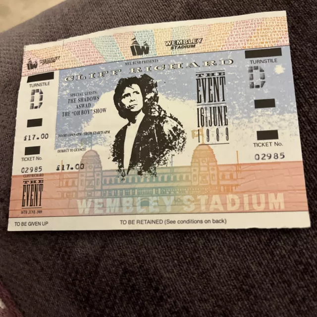 Cliff Richard The Shadows Ticket Complete Original The Event Wembley London 1989