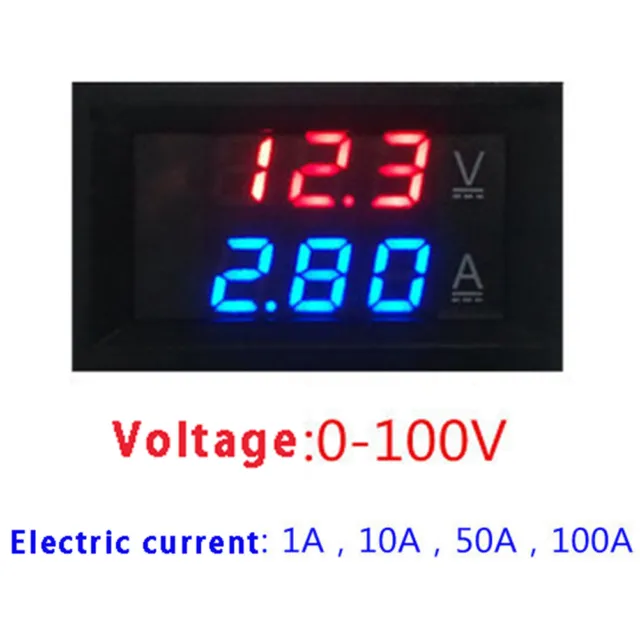 Misuratore di tensione LED rosso digitale DC100V 10A voltmetro amperometro blu + LED rosso AmAGH7